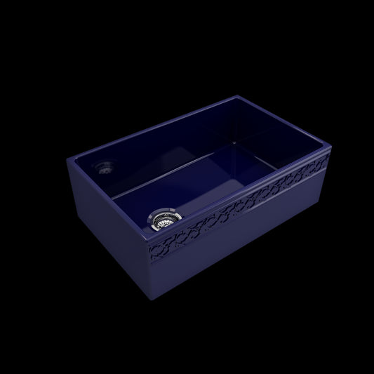 Vigneto Apron Front Fireclay 30 in. Single Bowl Kitchen Sink with Protective Bottom Grid and Strainer in Sapphire Blue