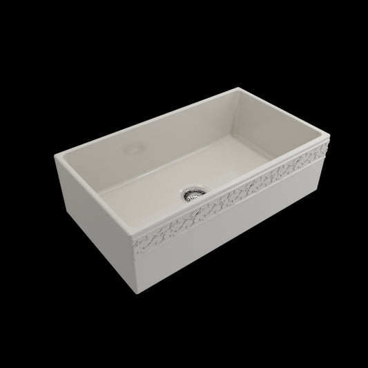 Vigneto Apron Front Fireclay 33 in. Single Bowl Kitchen Sink with Protective Bottom Grid and Strainer in Biscuit