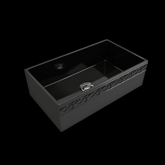 Vigneto Apron Front Fireclay 33 in. Single Bowl Kitchen Sink with Protective Bottom Grid and Strainer in Black