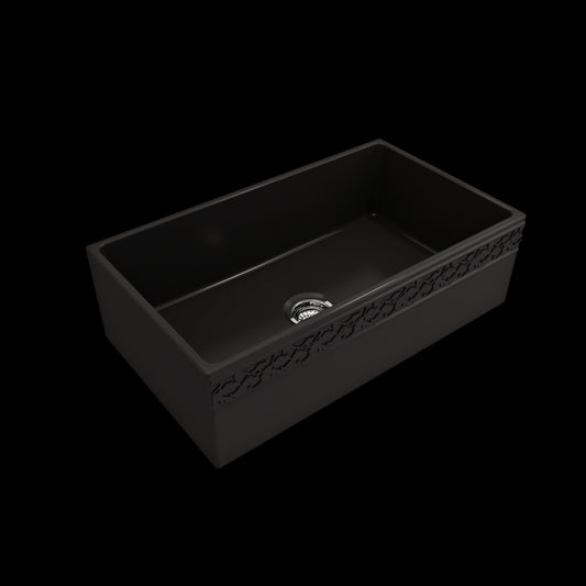 Vigneto Apron Front Fireclay 33 in. Single Bowl Kitchen Sink with Protective Bottom Grid and Strainer in Matte Black