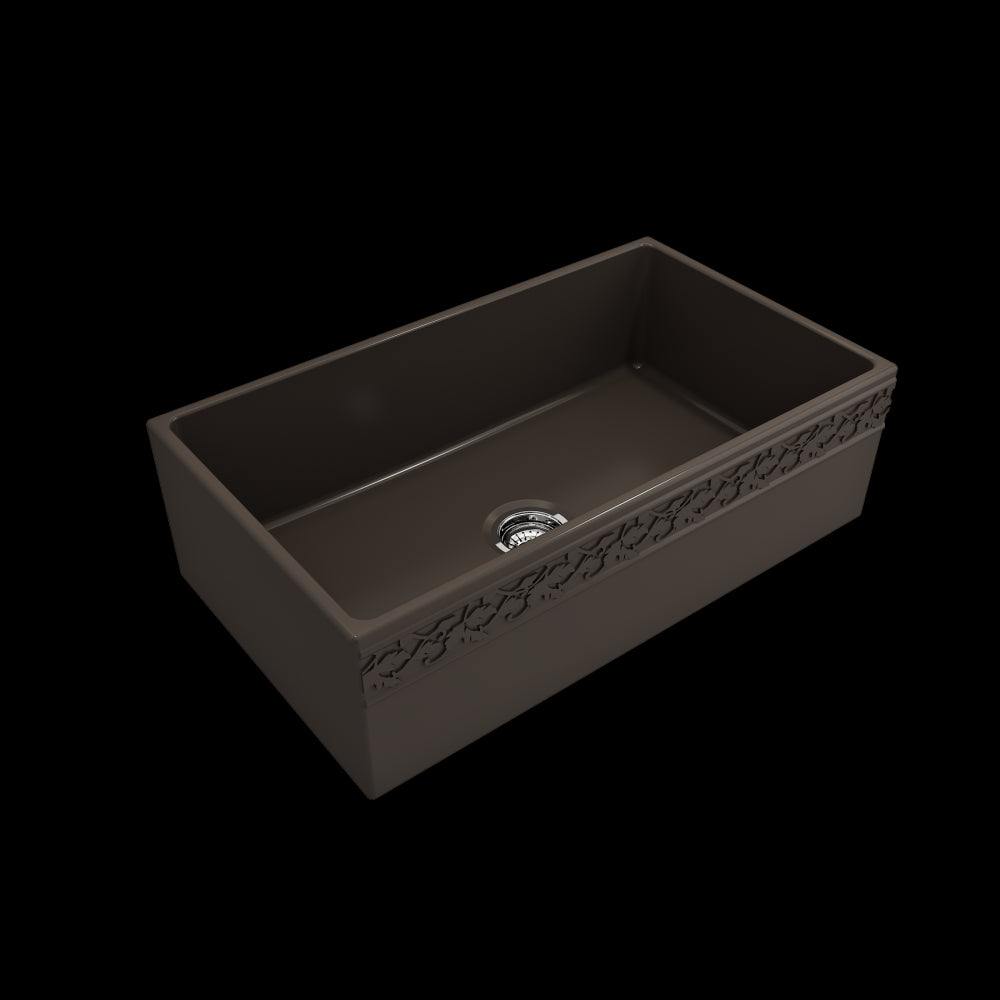 Vigneto Apron Front Fireclay 33 in. Single Bowl Kitchen Sink with Protective Bottom Grid and Strainer in Matte Brown