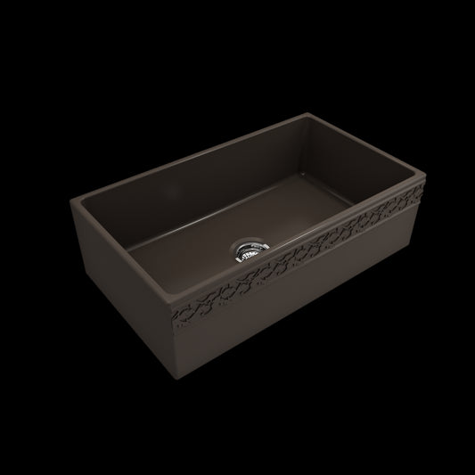Vigneto Apron Front Fireclay 33 in. Single Bowl Kitchen Sink with Protective Bottom Grid and Strainer in Matte Brown
