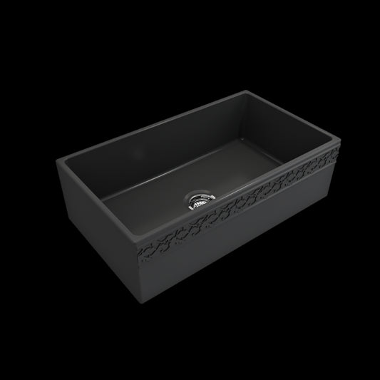 Vigneto Apron Front Fireclay 33 in. Single Bowl Kitchen Sink with Protective Bottom Grid and Strainer in Matte Dark Gray