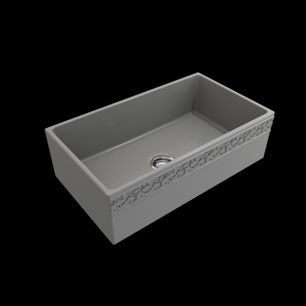 Vigneto Apron Front Fireclay 33 in. Single Bowl Kitchen Sink with Protective Bottom Grid and Strainer in Matte Gray