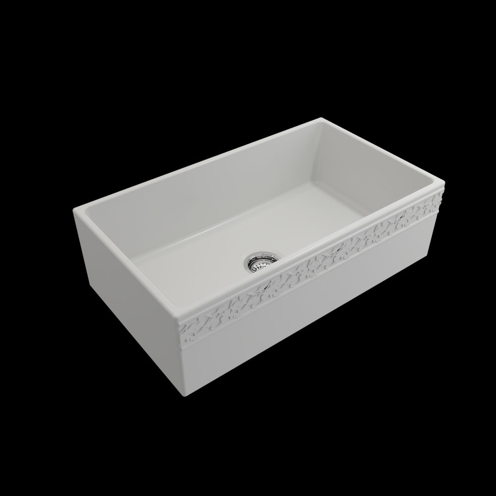 Vigneto Apron Front Fireclay 33 in. Single Bowl Kitchen Sink with Protective Bottom Grid and Strainer in Matte White