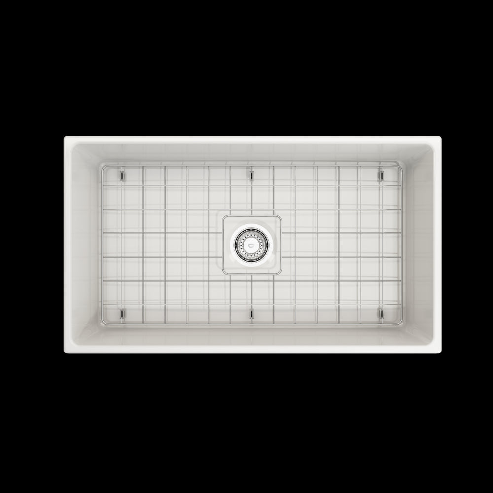 Vigneto Apron Front Fireclay 33 in. Single Bowl Kitchen Sink with Protective Bottom Grid and Strainer in White