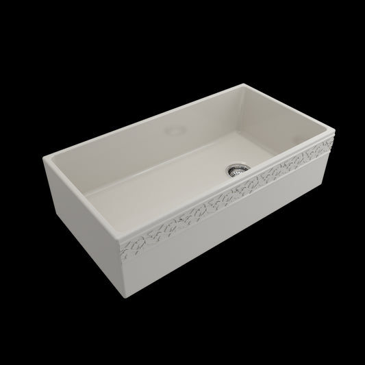 Vigneto Apron Front Fireclay 36 in. Single Bowl Kitchen Sink with Protective Bottom Grid and Strainer in Biscuit