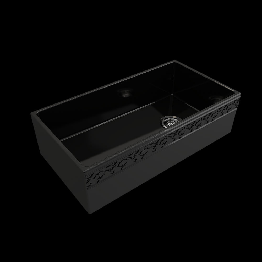 Vigneto Apron Front Fireclay 36 in. Single Bowl Kitchen Sink with Protective Bottom Grid and Strainer in Black