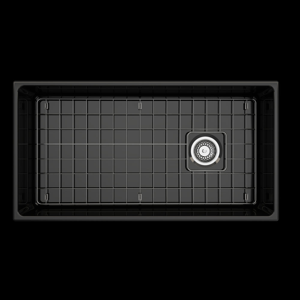 Vigneto Apron Front Fireclay 36 in. Single Bowl Kitchen Sink with Protective Bottom Grid and Strainer in Black