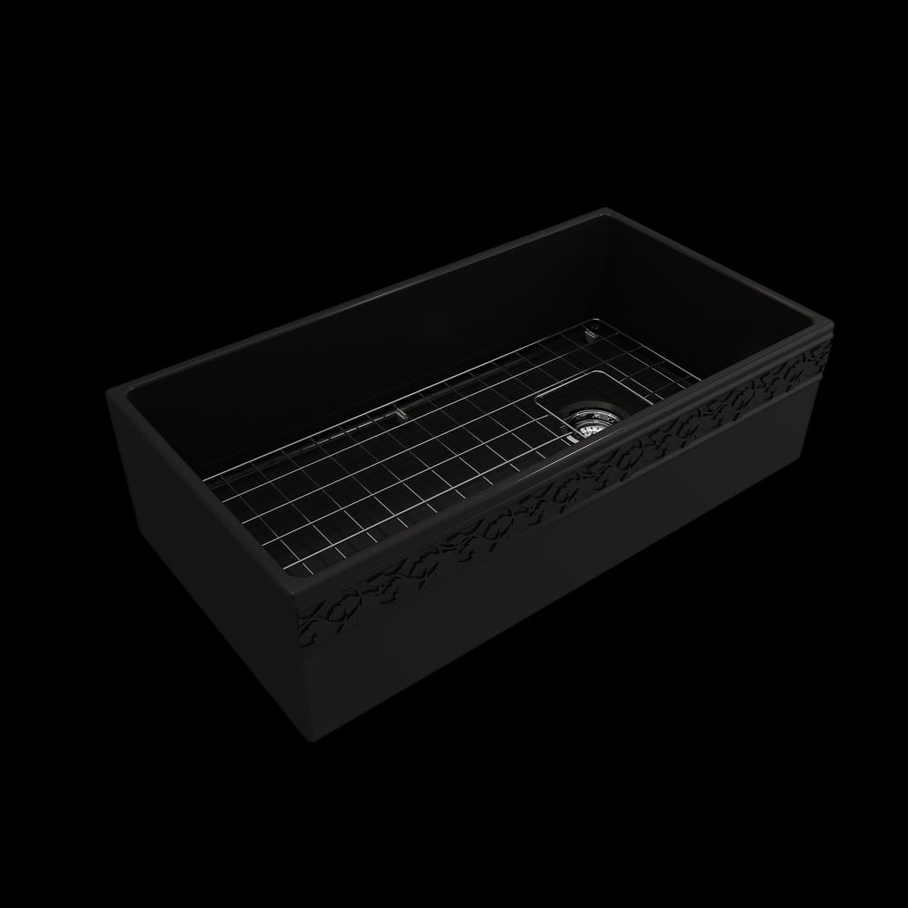 Vigneto Apron Front Fireclay 36 in. Single Bowl Kitchen Sink with Protective Bottom Grid and Strainer in Matte Black