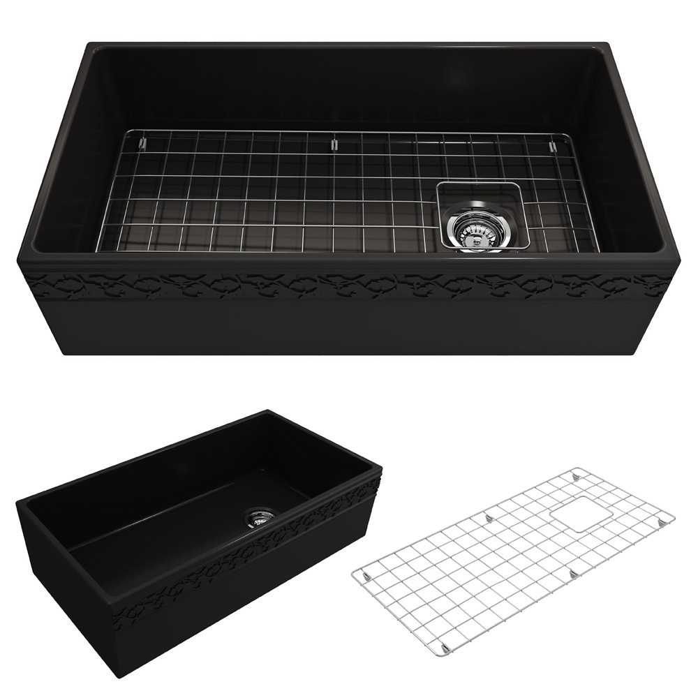Vigneto Apron Front Fireclay 36 in. Single Bowl Kitchen Sink with Protective Bottom Grid and Strainer in Matte Black