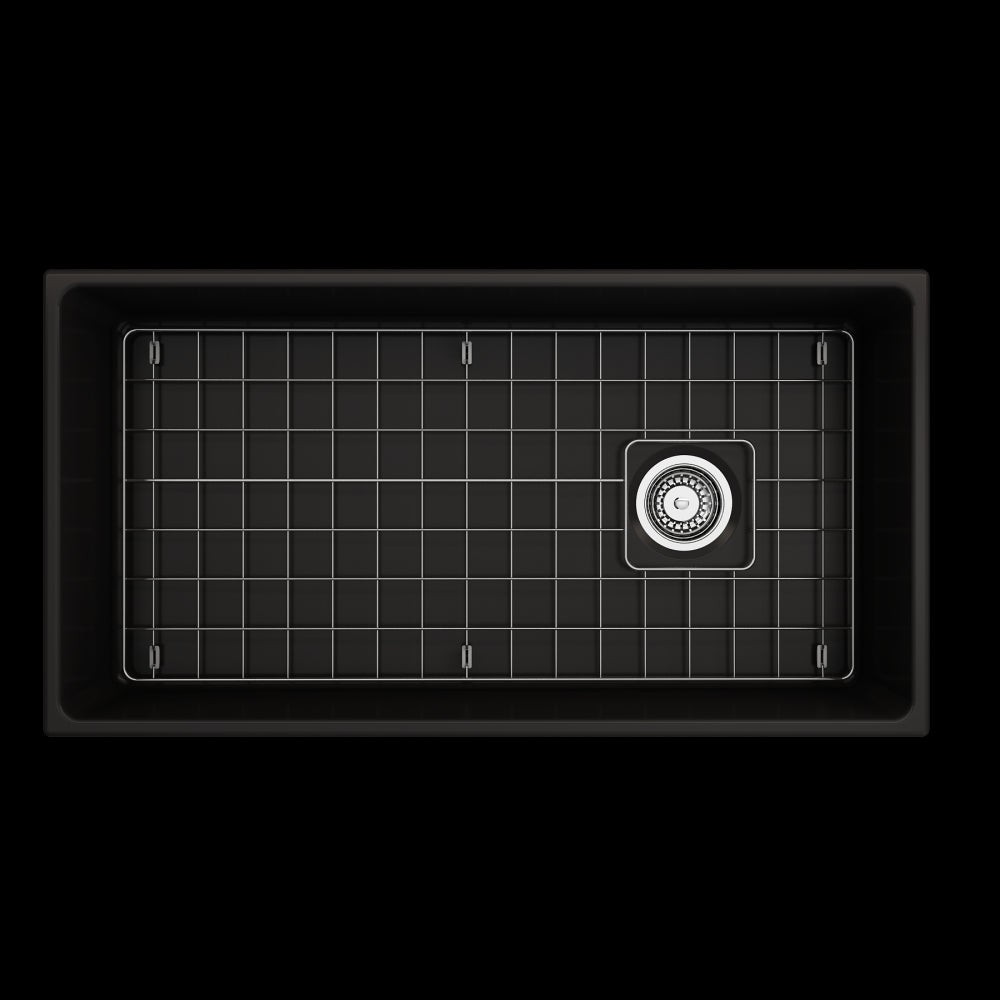 Vigneto Apron Front Fireclay 36 in. Single Bowl Kitchen Sink with Protective Bottom Grid and Strainer in Matte Black