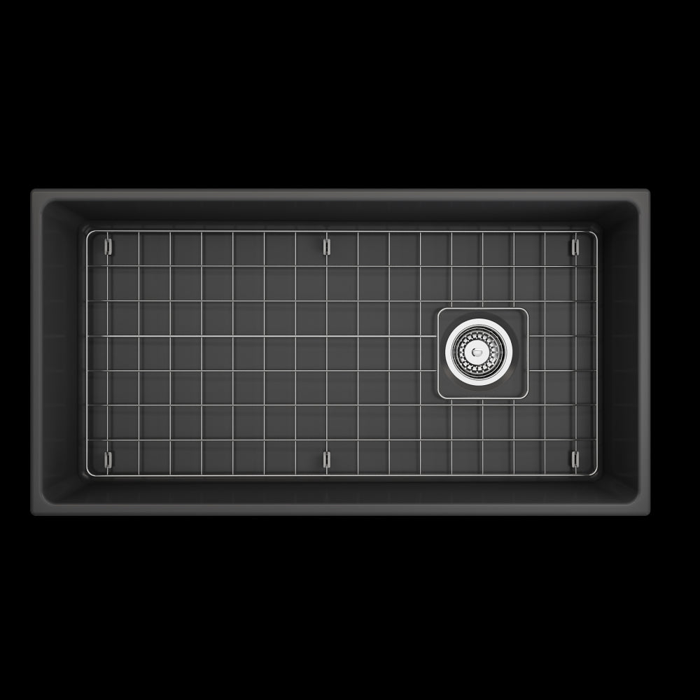 Vigneto Apron Front Fireclay 36 in. Single Bowl Kitchen Sink with Protective Bottom Grid and Strainer in Matte Dark Gray
