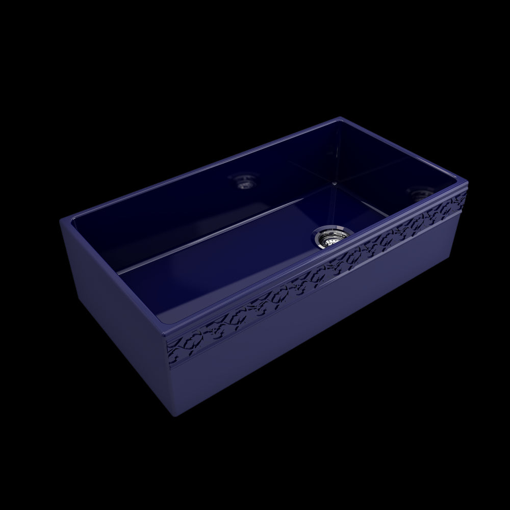Vigneto Apron Front Fireclay 36 in. Single Bowl Kitchen Sink with Protective Bottom Grid and Strainer in Sapphire Blue