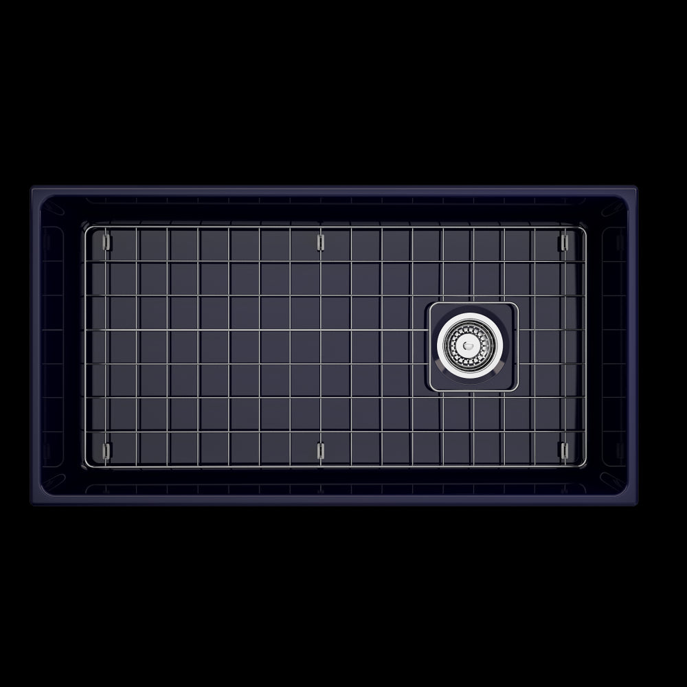 Vigneto Apron Front Fireclay 36 in. Single Bowl Kitchen Sink with Protective Bottom Grid and Strainer in Sapphire Blue