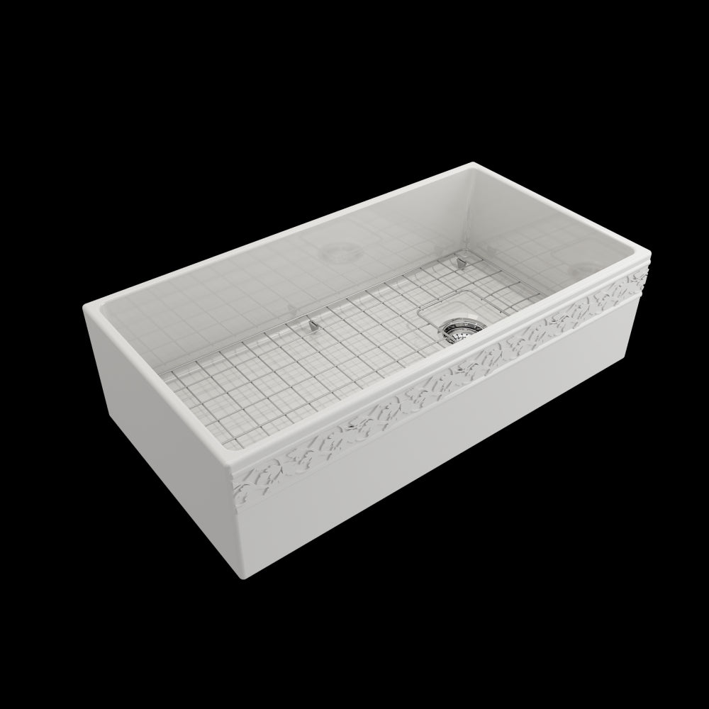 Vigneto Apron Front Fireclay 36 in. Single Bowl Kitchen Sink with Protective Bottom Grid and Strainer in White
