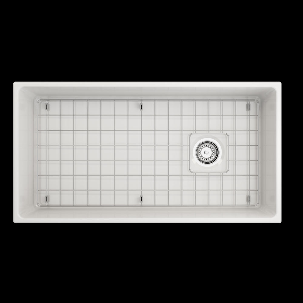 Vigneto Apron Front Fireclay 36 in. Single Bowl Kitchen Sink with Protective Bottom Grid and Strainer in White
