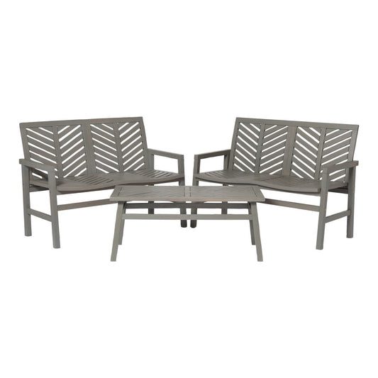 Vincent 3-Piece Chevron Outdoor Patio Loveseat Chat Set - Gray Wash