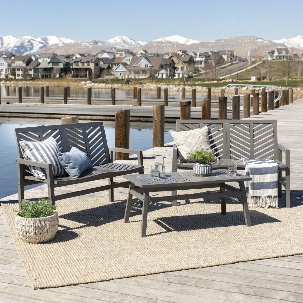 Vincent 3-Piece Chevron Outdoor Patio Loveseat Chat Set - Gray Wash