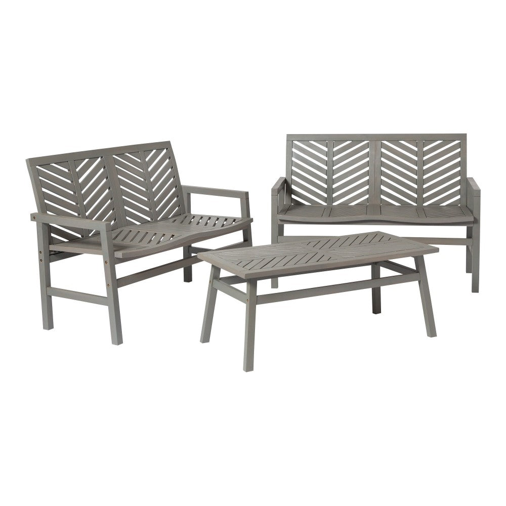 Vincent 3-Piece Chevron Outdoor Patio Loveseat Chat Set - Gray Wash