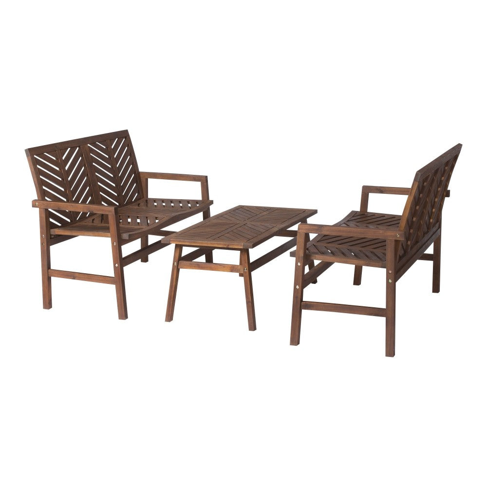 Vincent 3-Piece Chevron Outdoor Patio Loveseat Chat Set - Dark Brown