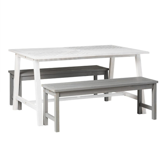 Vincent 3 Piece Outdoor Dining Table Set - White Wash/Gray