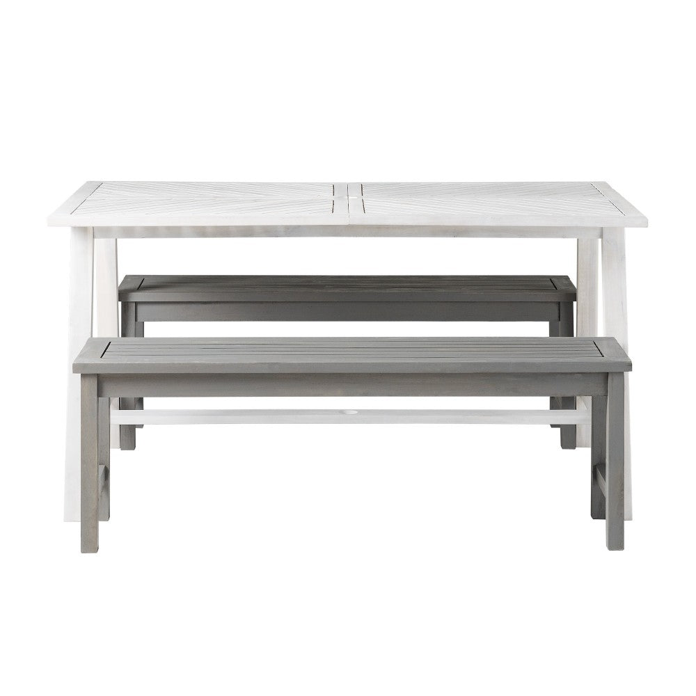 Vincent 3 Piece Outdoor Dining Table Set - White Wash/Gray