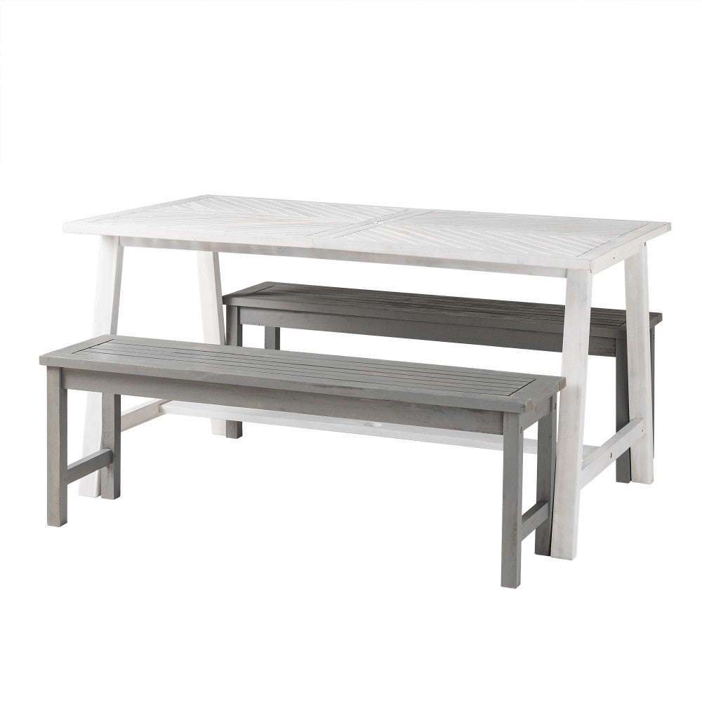 Vincent 3 Piece Outdoor Dining Table Set - White Wash/Gray