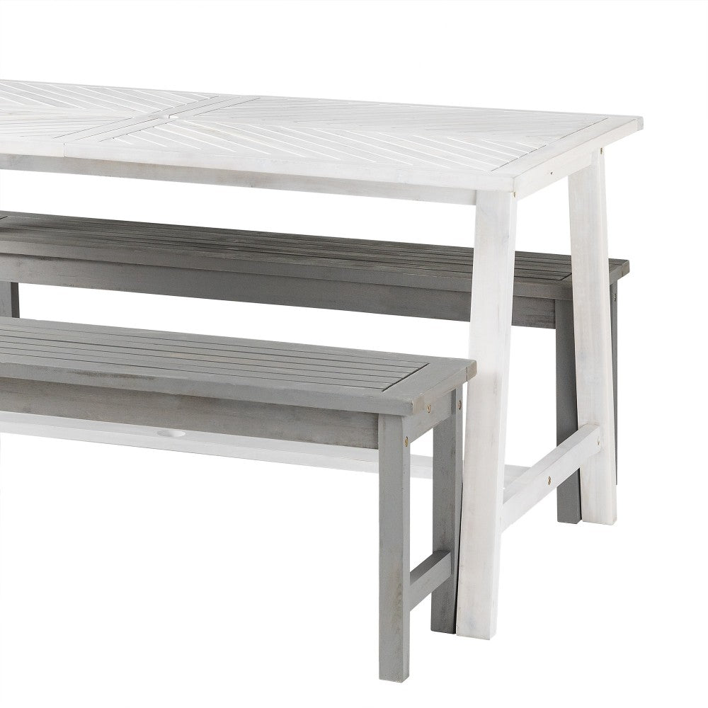 Vincent 3 Piece Outdoor Dining Table Set - White Wash/Gray