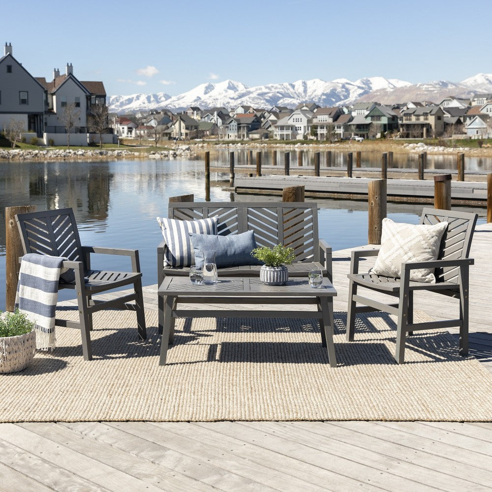 Vincent 4-Piece Chevron Outdoor Patio Chat Set - Gray Wash