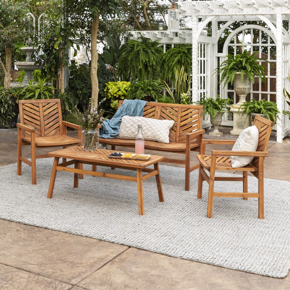 Vincent 4-Piece Chevron Outdoor Patio Chat Set - Brown