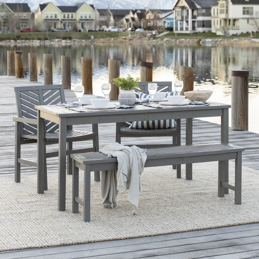 Vincent 4-Piece Chevron Outdoor Patio Dining Set - Gray Wash