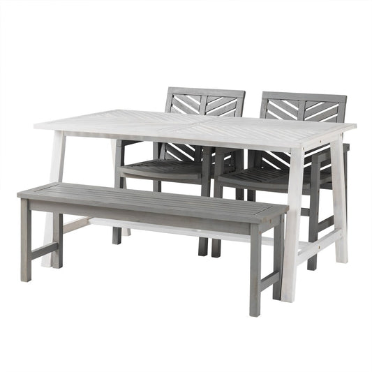 Vincent 4 Piece Outdoor Dining Table Set - White Wash/Gray