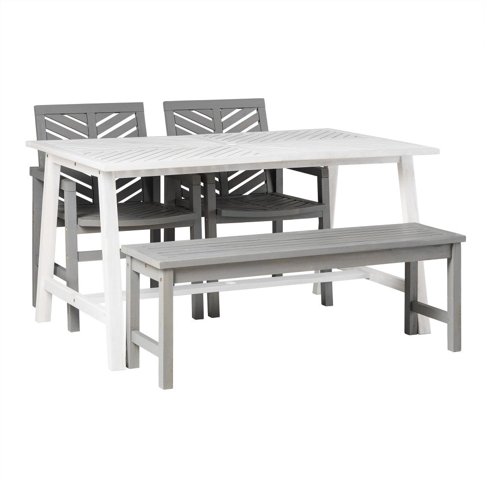 Vincent 4 Piece Outdoor Dining Table Set - White Wash/Gray