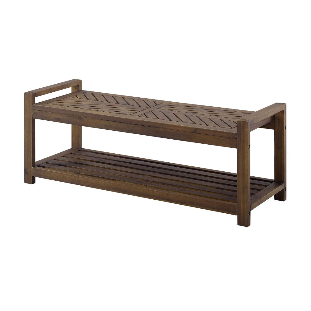 Vincent 48" Chevron Acacia Wood Outdoor Patio Storage Bench - Dark Brown