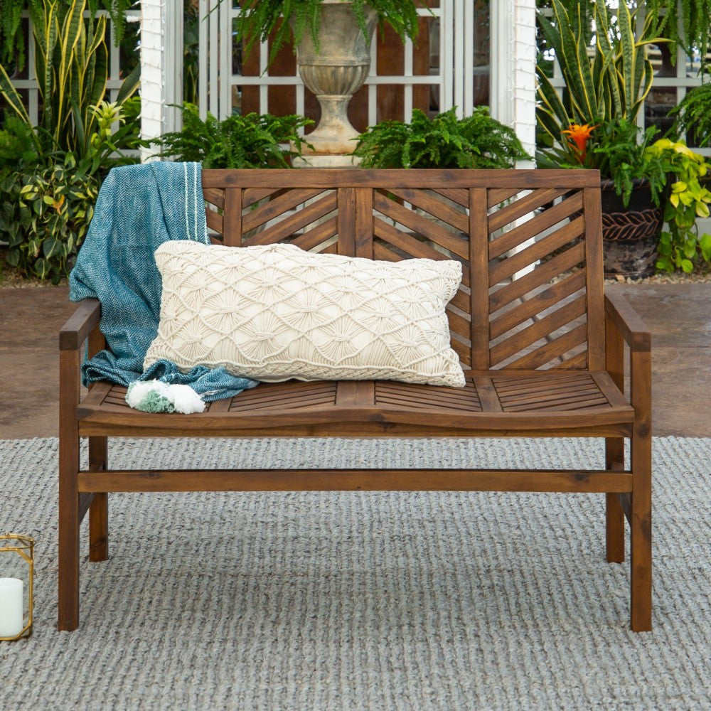 Vincent 48" Patio Wood Loveseat Bench - Dark Brown