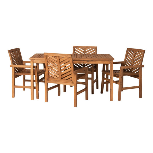 Vincent 5-Piece Chevron Outdoor Patio Dining Set - Brown