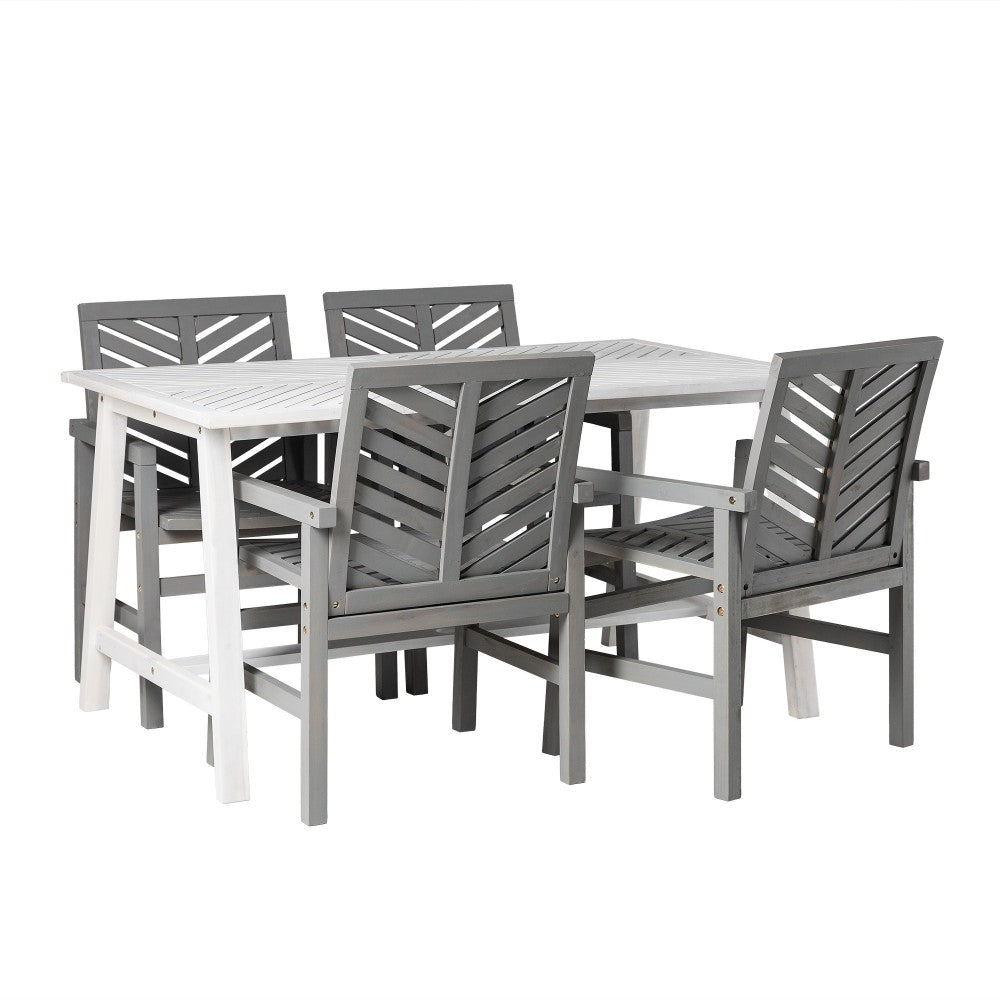 Vincent 5 Piece Outdoor Dining Table Set - White Wash/Gray