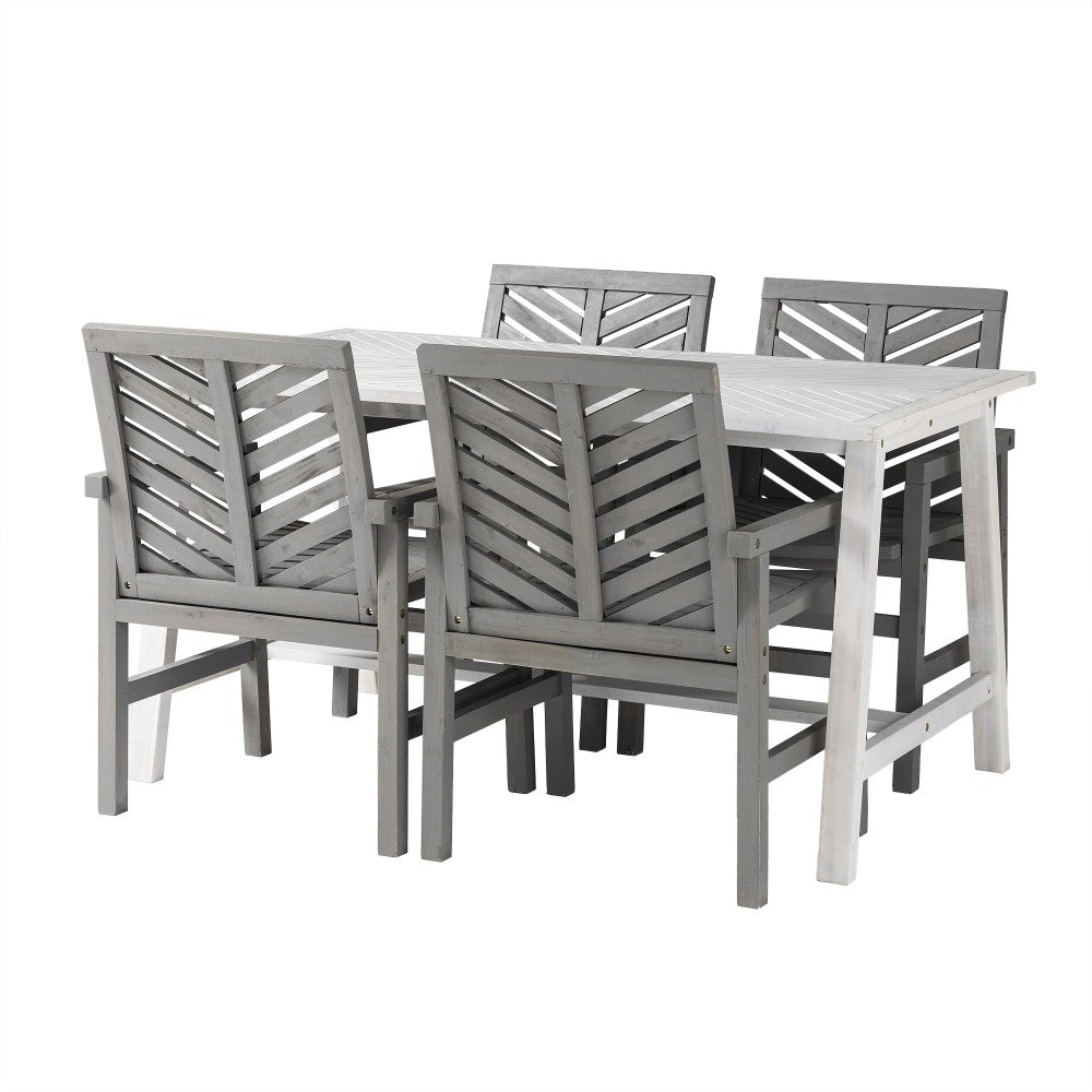 Vincent 5 Piece Outdoor Dining Table Set - White Wash/Gray