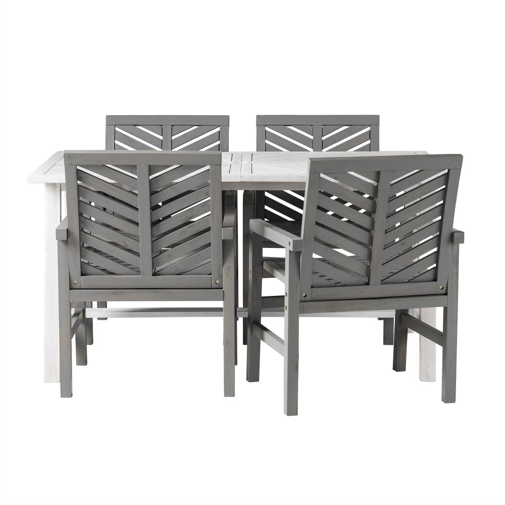 Vincent 5 Piece Outdoor Dining Table Set - White Wash/Gray