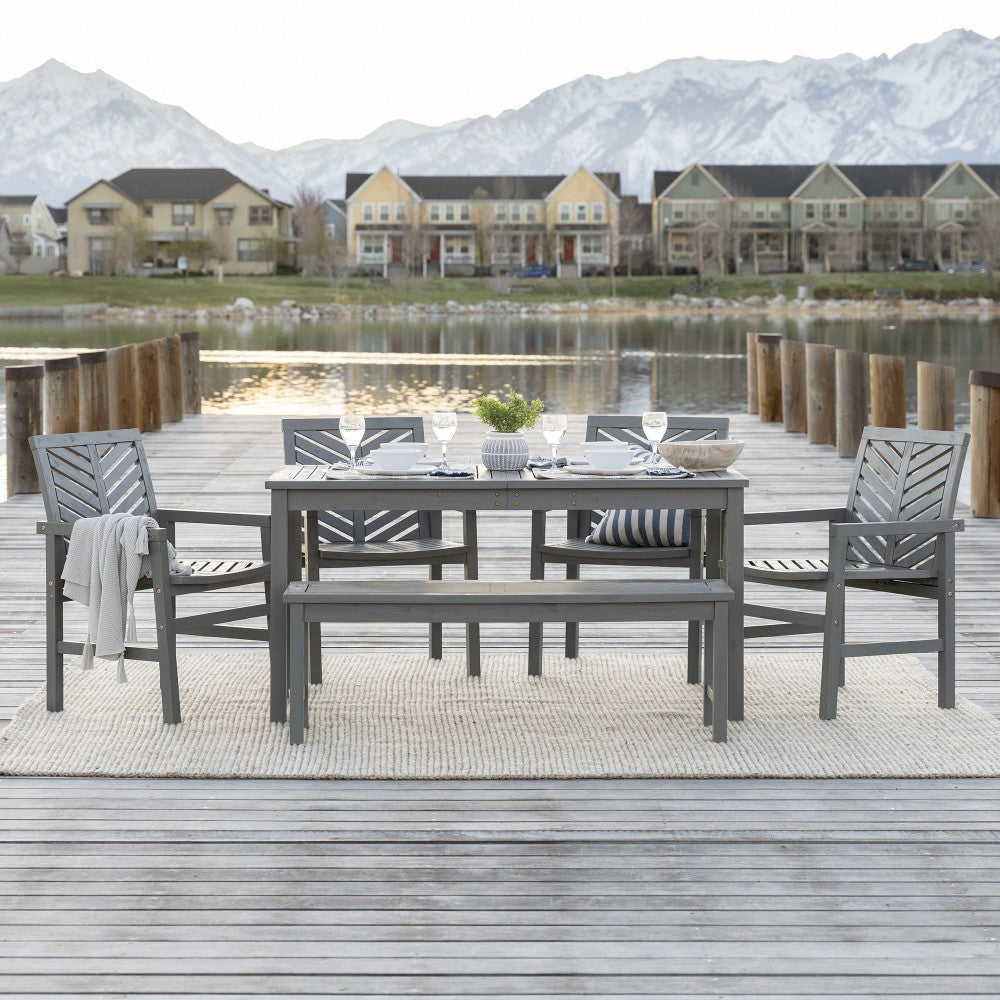 Vincent 6-Piece Chevron Outdoor Patio Dining Set - Gray Wash