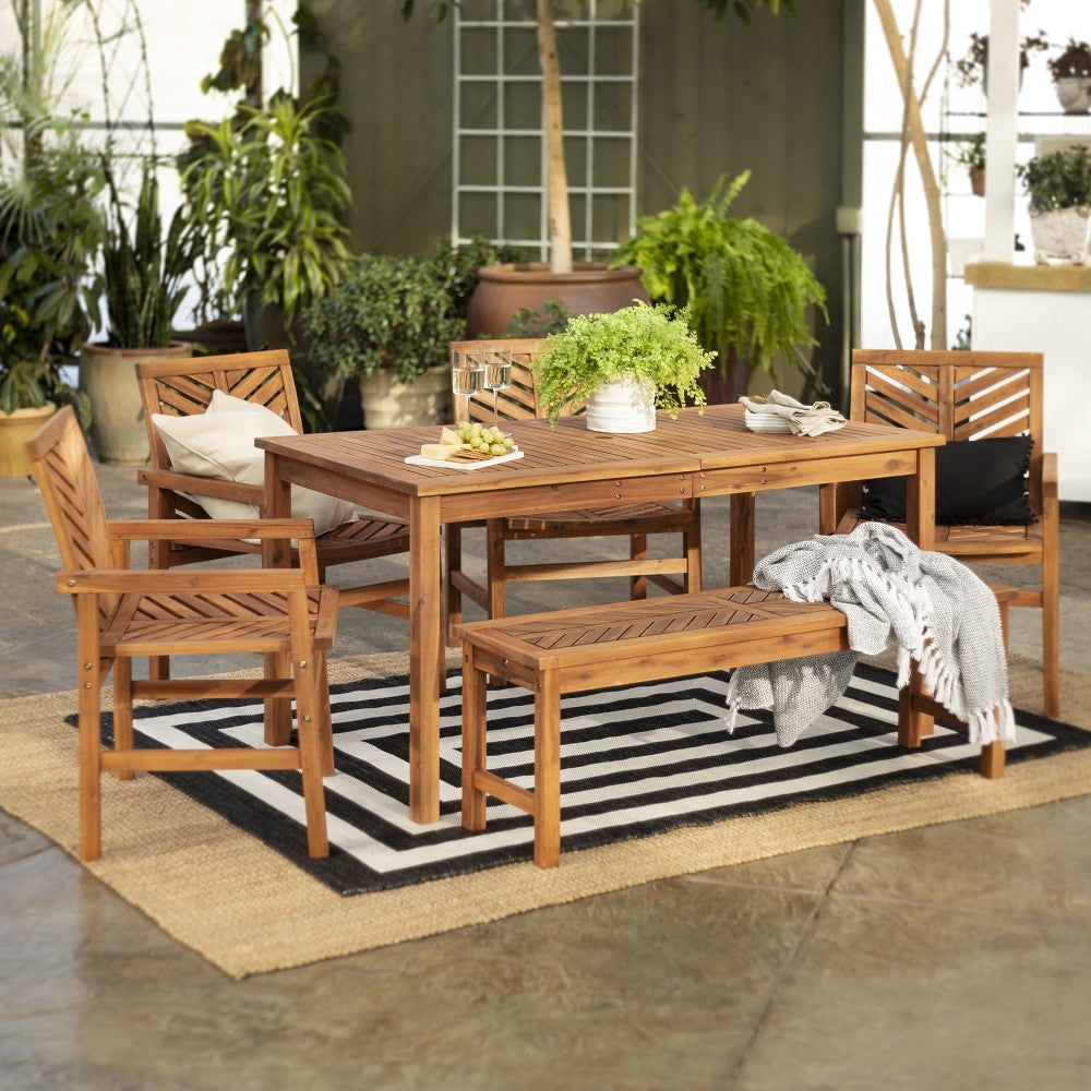 Vincent 6-Piece Chevron Outdoor Patio Dining Set - Brown