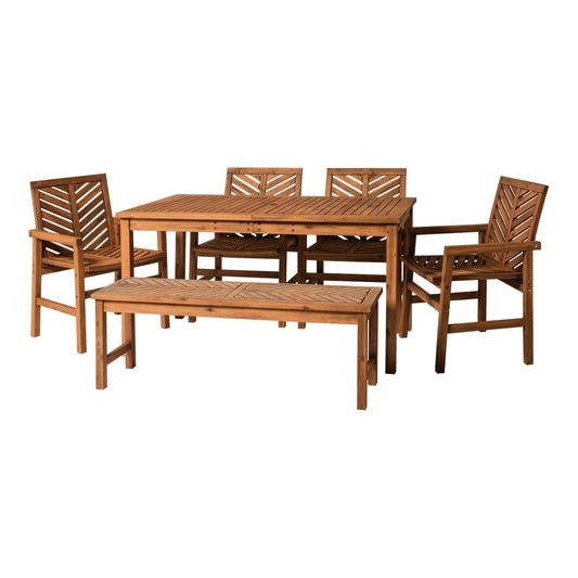 Vincent 6-Piece Chevron Outdoor Patio Dining Set - Brown