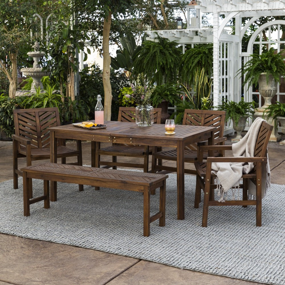Vincent 6-Piece Chevron Outdoor Patio Dining Set - Dark Brown