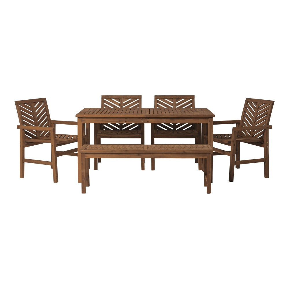 Vincent 6-Piece Chevron Outdoor Patio Dining Set - Dark Brown