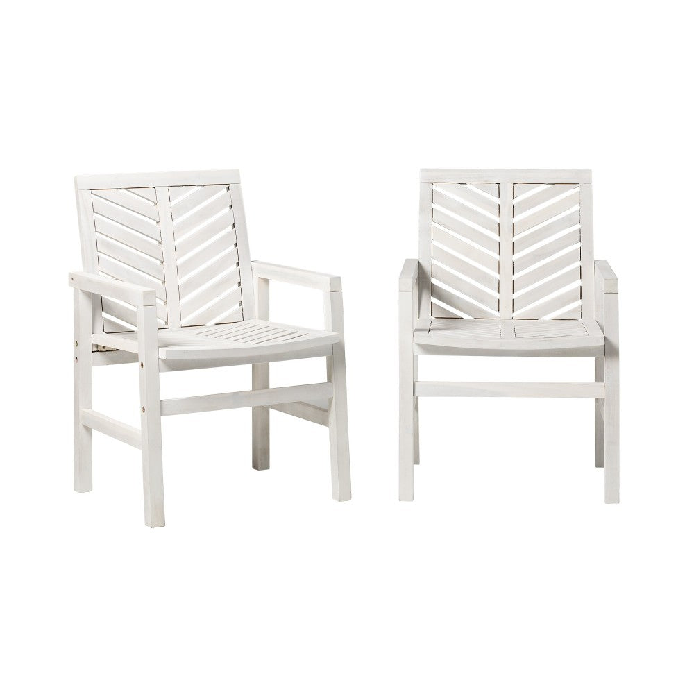 Vincent Wood Chevron Patio Chair, Set of 2 - White Wash