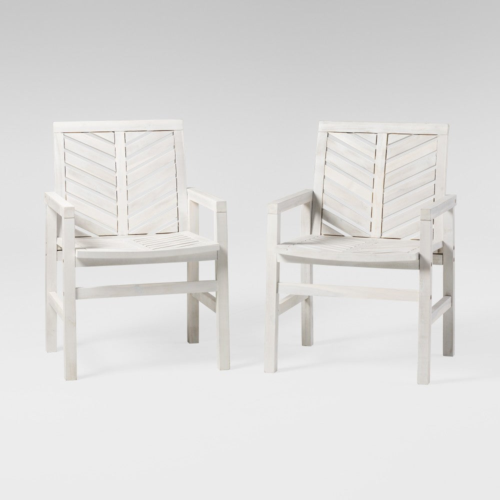 Vincent Wood Chevron Patio Chair, Set of 2 - White Wash