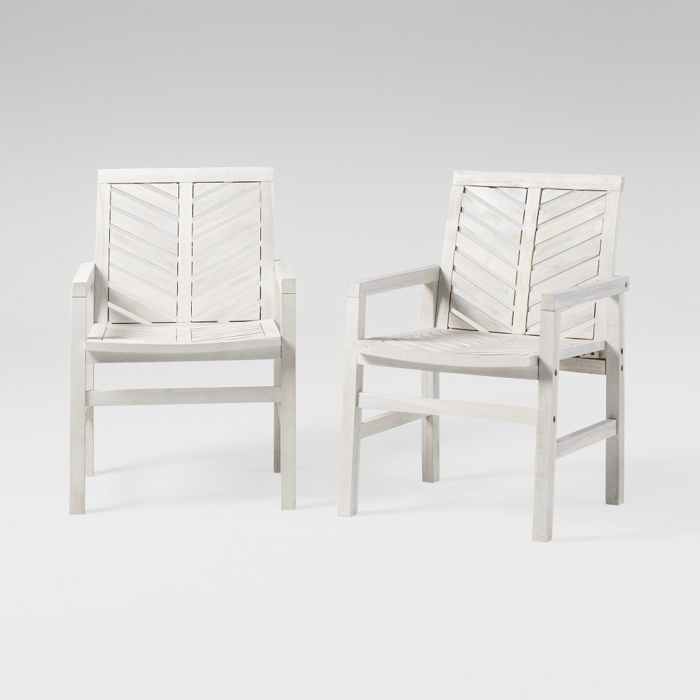 Vincent Wood Chevron Patio Chair, Set of 2 - White Wash