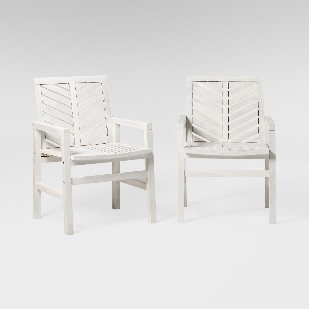 Vincent Wood Chevron Patio Chair, Set of 2 - White Wash