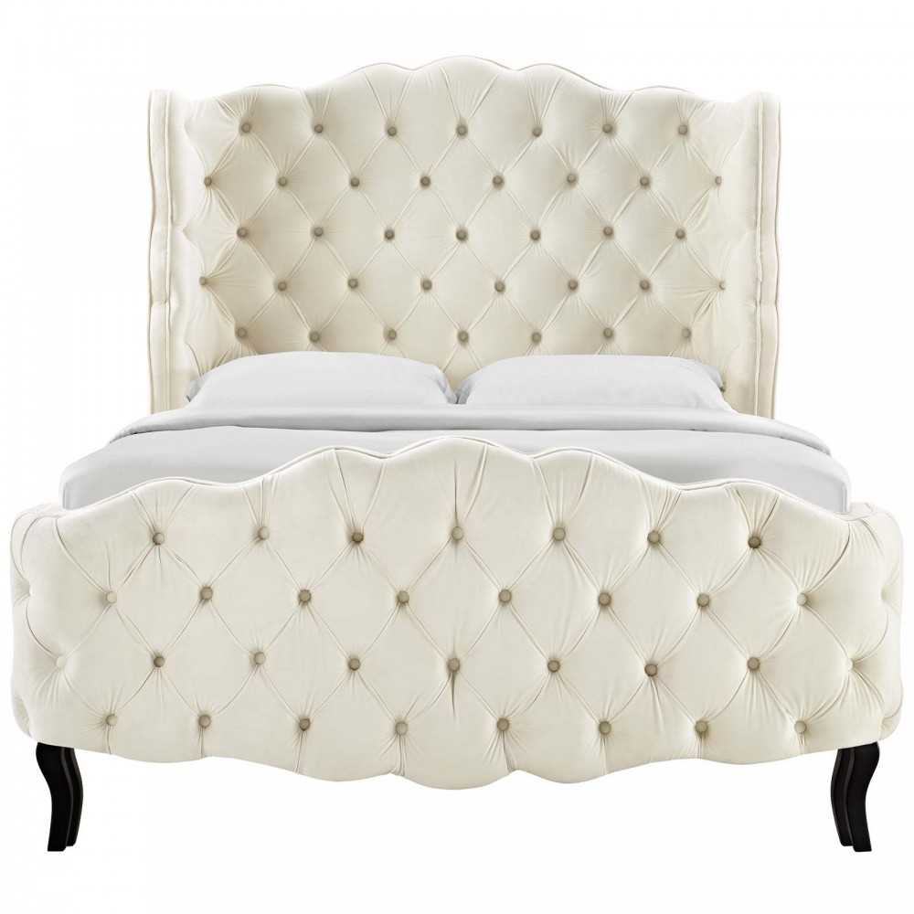Violette Queen Tufted Wingback Performance Velvet Platform Bed, Gray, MOD-5804-IVO